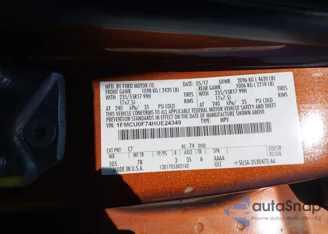 2017 Ford Escape S from USA, damaged, VIN 1FMCU0F74HUE24349